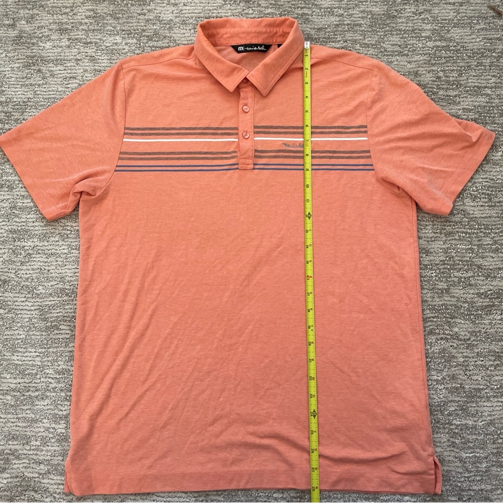 Travis Mathew Shirt Polo Short Sleeve Mens Size L Peach Chest Stripes Front - Picture 5 of 10
